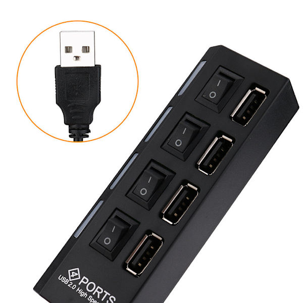 Nya 4-portars USB 2.0 Hub På/Av-brytare + DC power