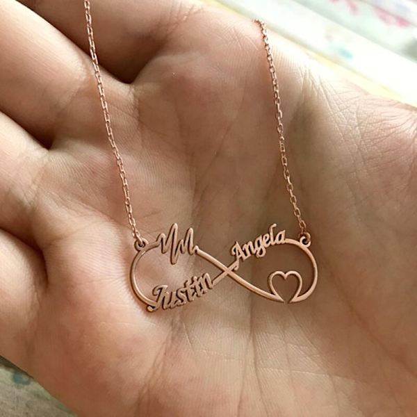 Mode personligt Infinity-namnhalsband med hjärta och