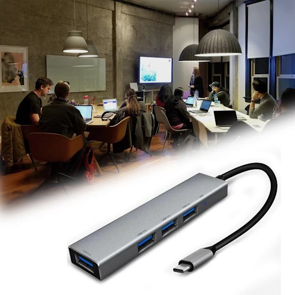 USB-C Typ C till USB 3.0 4-ports navadapter USB-C aluminium