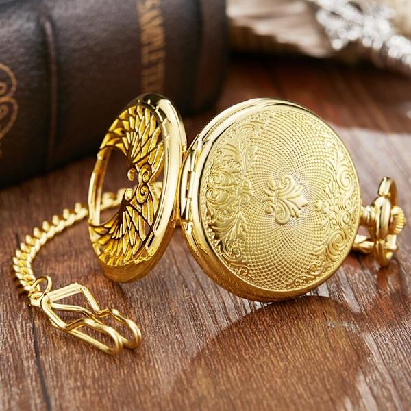 1st Gold Heart Double Wings Hollow Out Design romerska siffror