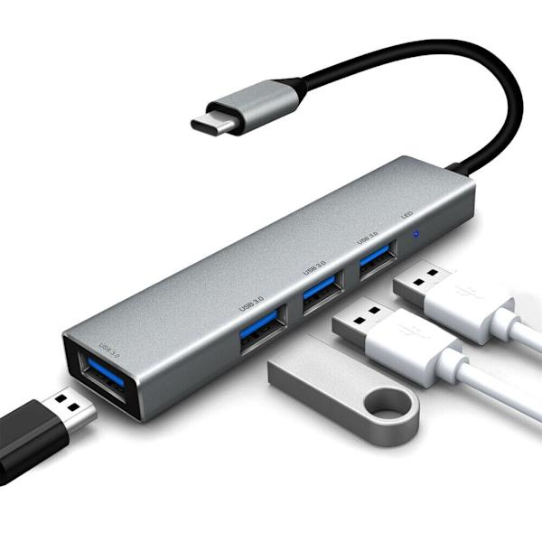 USB-C Typ C till USB 3.0 4-ports navadapter USB-C aluminium