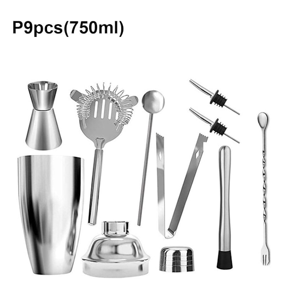 750 ml Cocktail Shaker nio delar Shaker Kit rostfritt stål