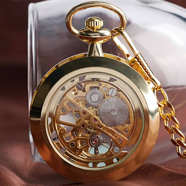 1PC gyllene redskap mekanisk watch med kedja,