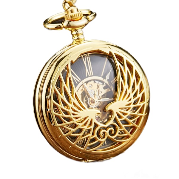 1st Gold Heart Double Wings Hollow Out Design romerska siffror