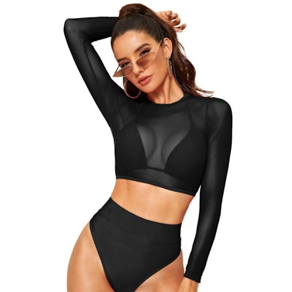 Sexig delad baddräkt i tre delar, mesh bikini långärmad Green M