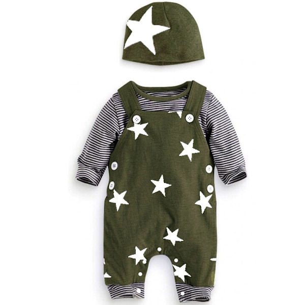 Baby Set Bomull 3 ST Overall+toppar+Hatt 60M Baby Boy Kläder