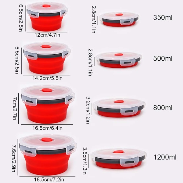 4 st/ set Rund Silikon Vikbar Lunchbox Set Mikrovågsugn
