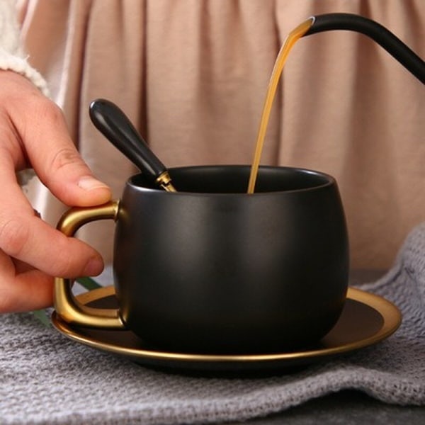 Nordisk Frostat Svart Guld Kaffe Mugg Latte Vintage Enkel