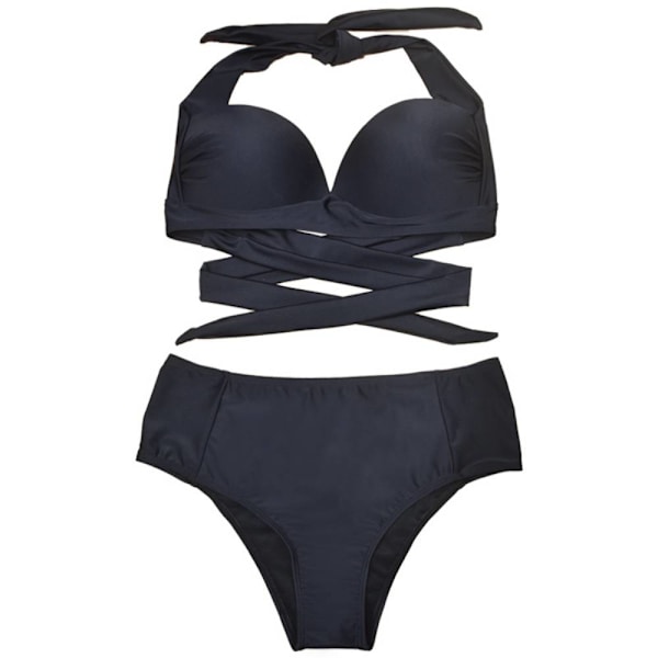 Bygel Push Up Tvådelad Baddräkt, Dam Split Solid Black XL