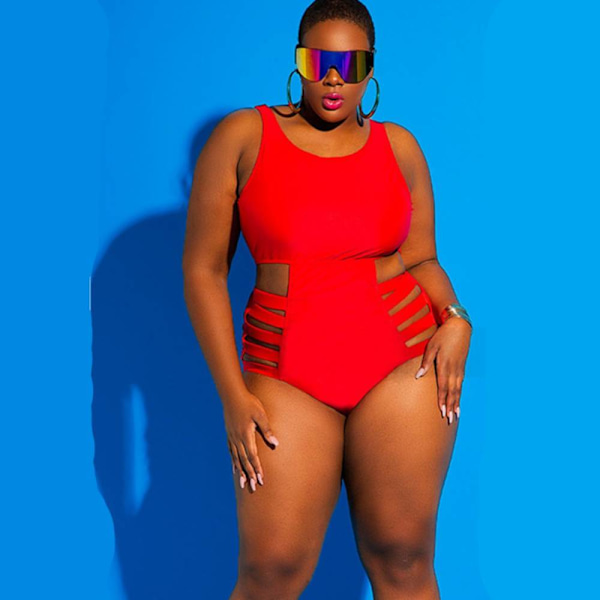 Damer Plus Size One Piece Baddräkt, hög midja tallrik med Green L