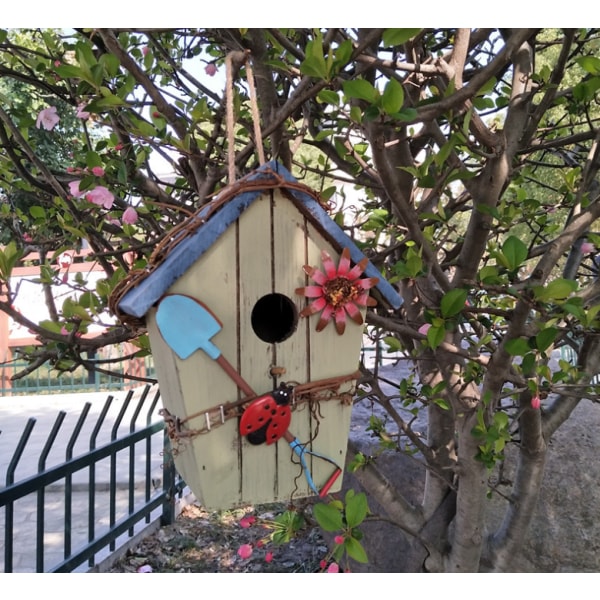 Träfågelhus fågelbur färgglad målning utomhusträdgård 10e4 | Fyndiq