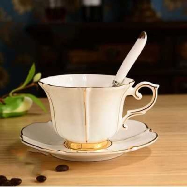 Bone China Tea Cup Fat Sked Set Cafe Keramisk kaffekopp Fyndiq