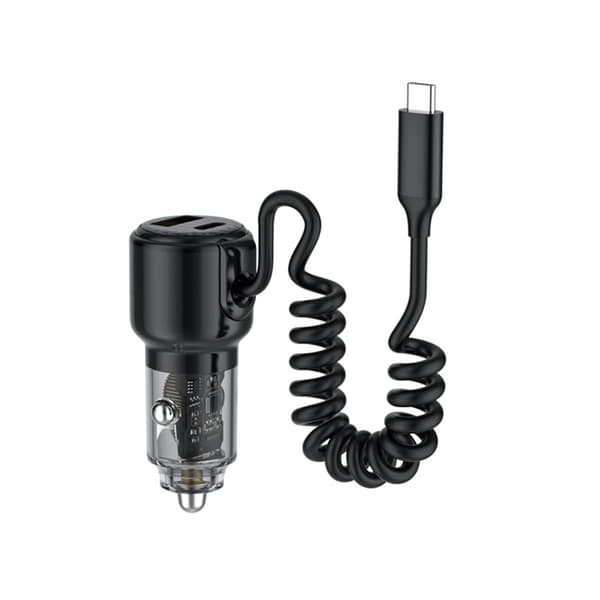 65W hurtiglading 12-24V billaderadapter med 45W Type-C spiralkabel