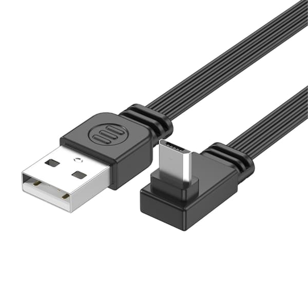 USB til USB 5-pinners flat silikon ladekabel rettvinklet kontakt tynn