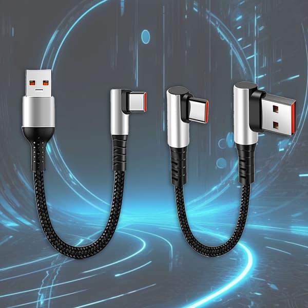 Snabb USB till Typ C snabbladdningsdatakabel 480 Mbps för högtalare 0.25m double elbow