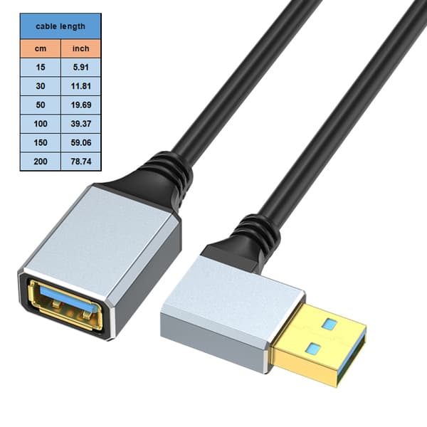 90 Graders Vinklade USB 3.0 Förlängningsadaptrar Snabb Dataöverföring För USB 2.0 Enheter 2m - Bend left