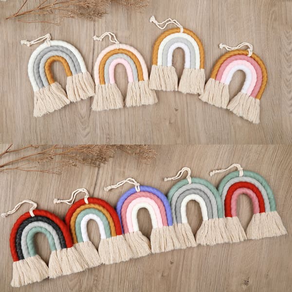 Boho Inredning Makrame Regnbåge Väggbonad för Baby Flickor Barn Barnkammare Rum Present 4B029
