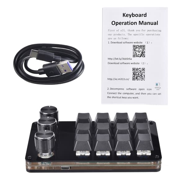 12 Tangenter USB Mini Keypad Programmerings Macro Pad med 3 Rattar Macro Mekanisk