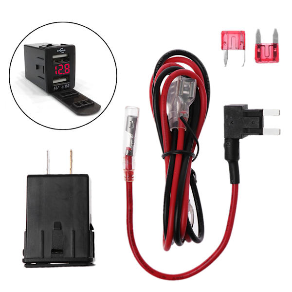 12V-24V Dobbel USB Billader 2-port Adapter Strømuttak Lade Panelmontering