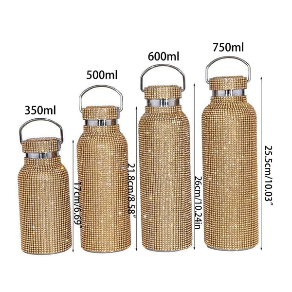 Diamantvattenflaska i rostfritt stål, strass, diamantisolerad Silver 350ML