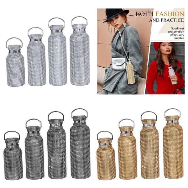 Diamantvattenflaska i rostfritt stål, strass, diamantisolerad Silver 350ML