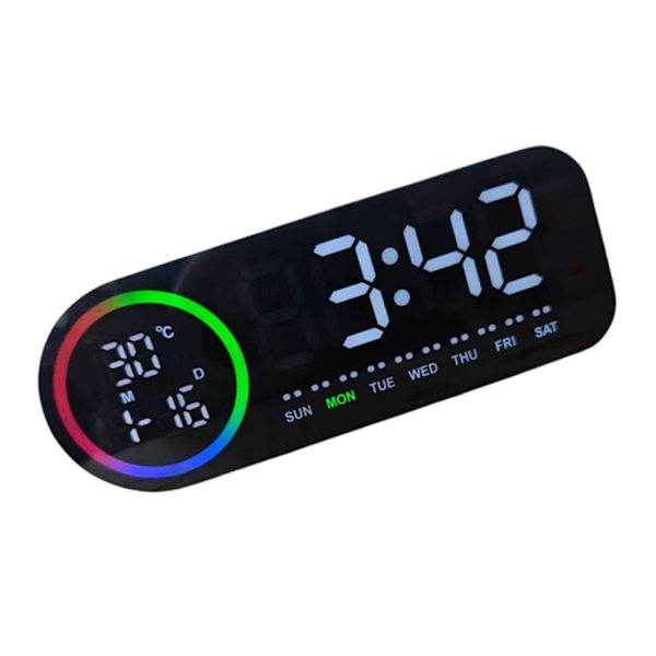 7-färgs LED digital klocka med rumstermometer och kalenderfunktion