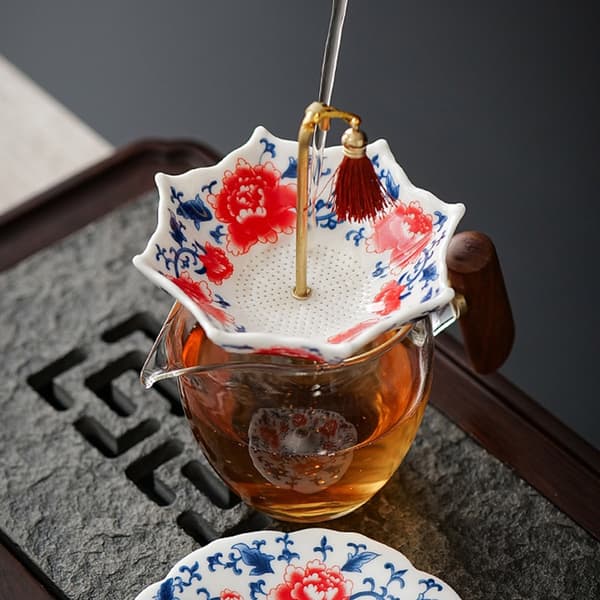Vackert utformad paraply-keramisk tesil för att förhöja teritualen null - Peony tea drain set