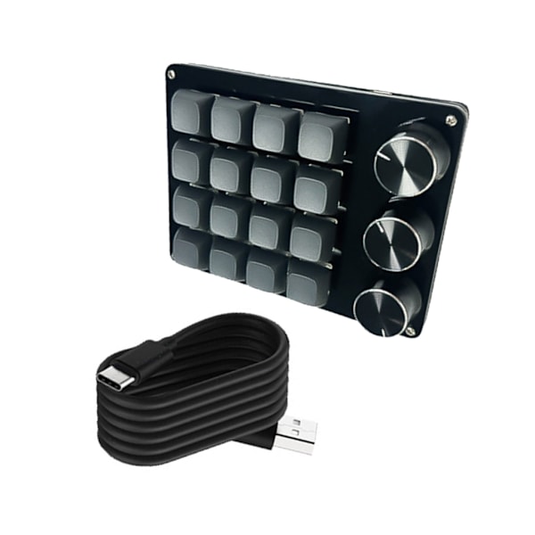 Multifunktionelt 16-tasters programmerbart tastatur med 3 brugerdefinerede knapper til gamere