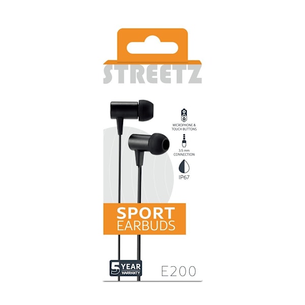 Streetz Hörlurar E200 Sport Earbuds 3.5mm Svart