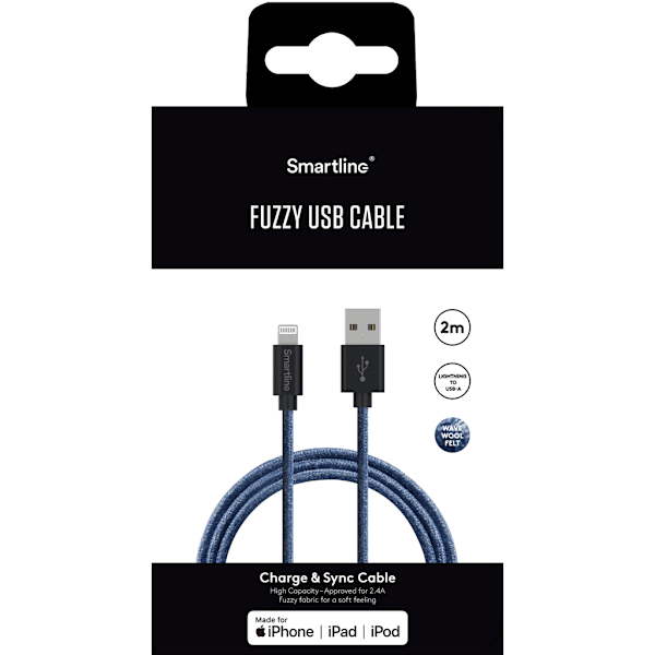 Smartline Lightning Kabel 2m Fuzzy Blue Wave