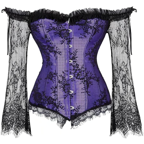 Korsetter för kvinnor Overbust Bustier Top Gothic Sexy Shoulder Pueple Pueple 3XL