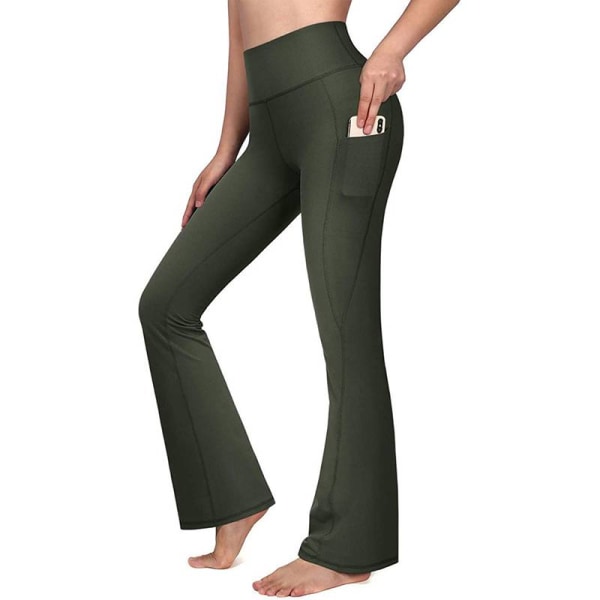 Høy midje blusset yogabukser for kvinner Sport Gym Leggingsbukser Army Green,M