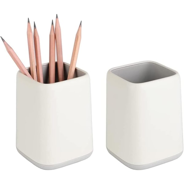 Skrivbordspennhållare Stativ Tvåfärgad penna Kopp Pott Organizer Sminkborstehållare (grå+vit-2-pack)