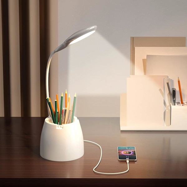 Tehokas LED-pöytälamppu, pöytälamput Himmennettävät 3 kirkkaustasoa Silmiensuojaus Kosketusohjattu pöytälamppu Langaton USB-lataus puhelimen lataukseen