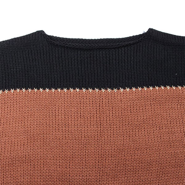 Dam Oversized Color Block Sweater Lösrandig Tjock Pullover Kaki Kaki XL