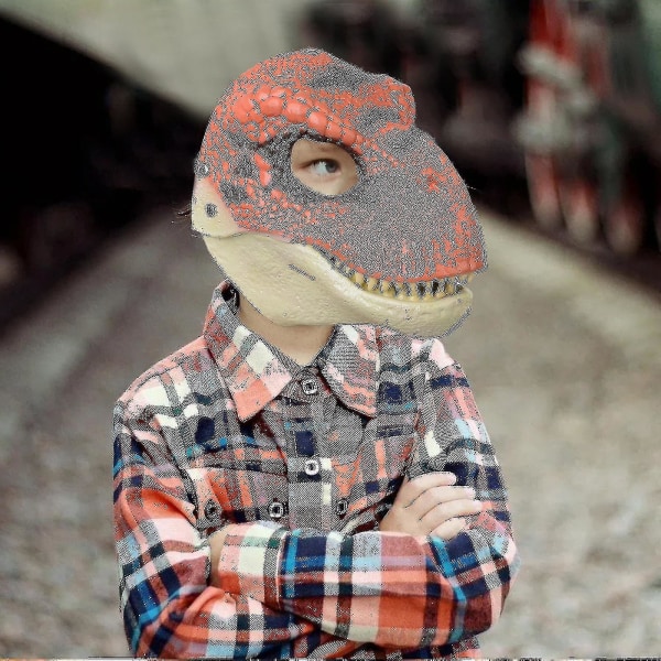 Dinosaur Mask Hovedbeklædning, Jurassic World Dinosaur Legetøj med åbnende bevægelig kæbe, Velociraptor Mask & Tyrannosaurus Rex Mask Bundle Orange