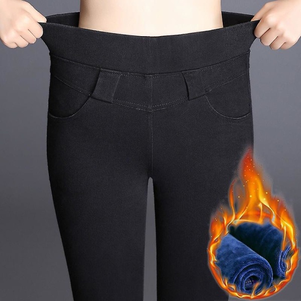 Thermal Fleece Denim Jeggings Musta Black 34