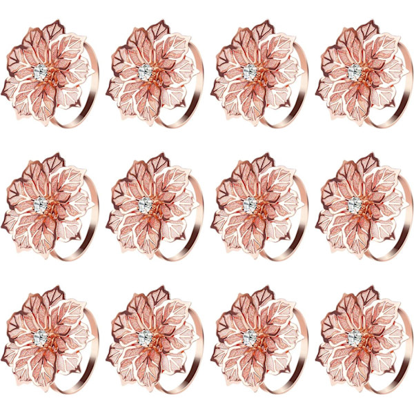 Hollow Out Flower Serviettringer Sett med 20 for bryllupsfest Høytidsbankett Julemiddag Delikat serviettspenner Dekor Favor () Rose Gold