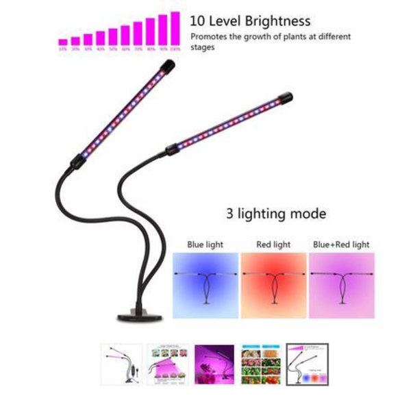 Växtlampa / växtbelysning med 2 flexibla LED lysrör