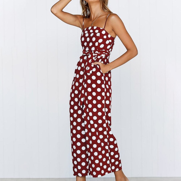 Kvinnors Strappy Holiday Playsuit Dam Jumpsuit Beach Dot Printed Bred Ben För Sommar Nytt Wine Red Wine Red XL