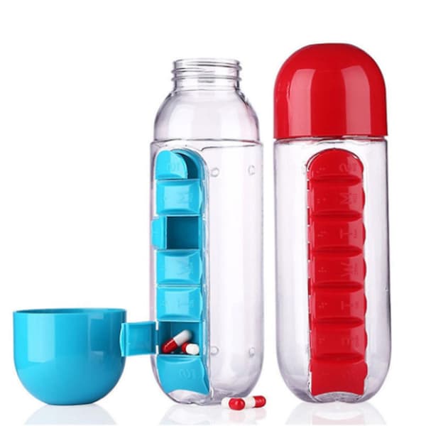 Vattenkopp Pill Box Sju dagars Pill Box 7 Grid Bärbar vattenflaska Pill Box Cup red