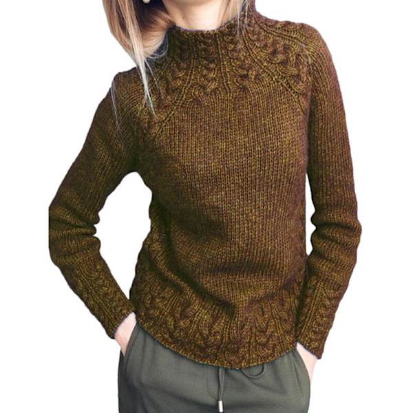 Kvinnor långärmade höghalsade stickade tröjor Enfärgad tröja Khaki Khaki XL