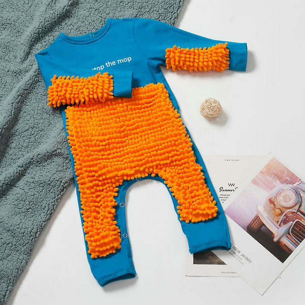 Babyklær 2023 New Baby Crawling Clothes Baby Mopping Crawling Clothes Mørk knapp Engelsk langermet jumpsuit Blå oransje Blue orange 12M