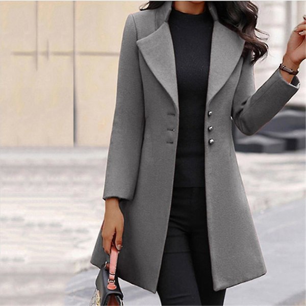 Pea Coats For Dame Button Down Suit Yttertøy Med Hakk Blazer For Formelt Arbeid Svart Black L