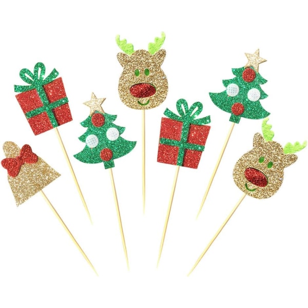 28-pack Christmas Cupcake Toppers, Glitter Holiday Cake Toppers H