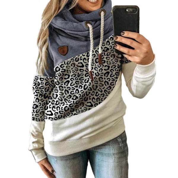 Hettegenser for kvinner med turtleneck sweatshirt hettegenser sport camo genser Leopard + bule Leopard + bule 4XL