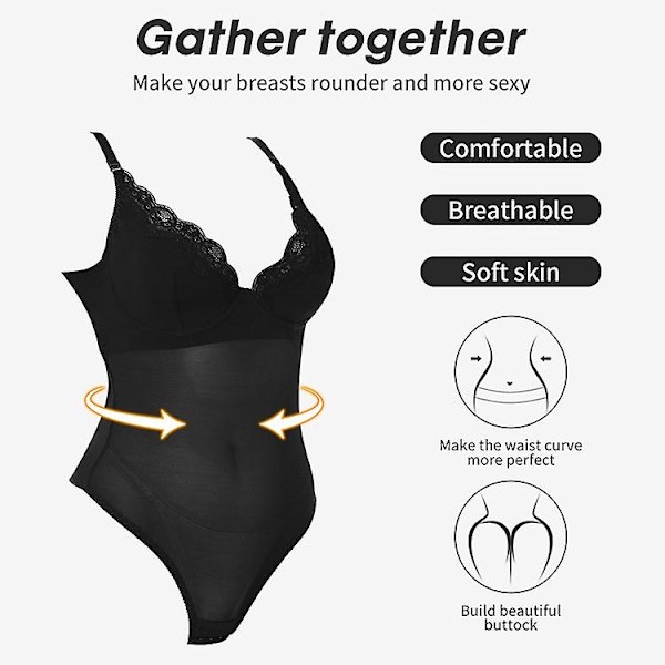 Blondebody for kvinner Magekontroll Shapewear V-hals Ryggløs Camisole Slanke topper uten ermer Svart black 2XL