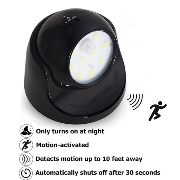 360° roterbart LED-infrarött induktionsljus för människokroppen, liten nig