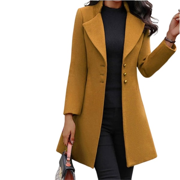 Pea Coats For Dame Button Down Suit Yttertøy Med Hakk Blazer For Formelt Arbeid Gul Yellow 3XL