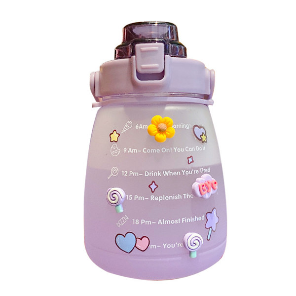 Bærbar vandflaske BPA-fri 1400ML drikkedunk med tidsmarkering Gradient Purple
